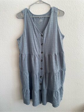 Blue Button-Front Cotton Dress
